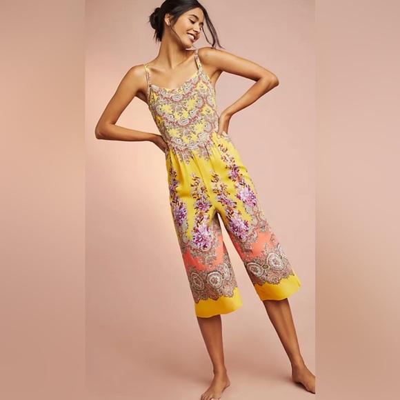Anthropologie Pants - Anthropologie Yellow and Orange Floral Jumpsuit. S